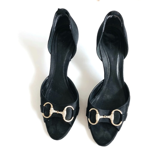Gucci Black Satin Peep toe D'orsay Heels - Picture 7 of 8